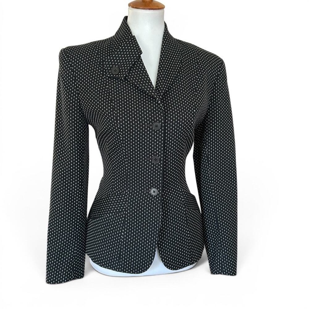 Rare Norma Kamali Black White Fitted Blazer Hourglass Jacket Size 4